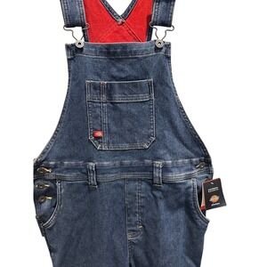 Dickies‎ Women's Blue Jeans Denim Bib Overalls Insulated Red Flannel Medium NEW